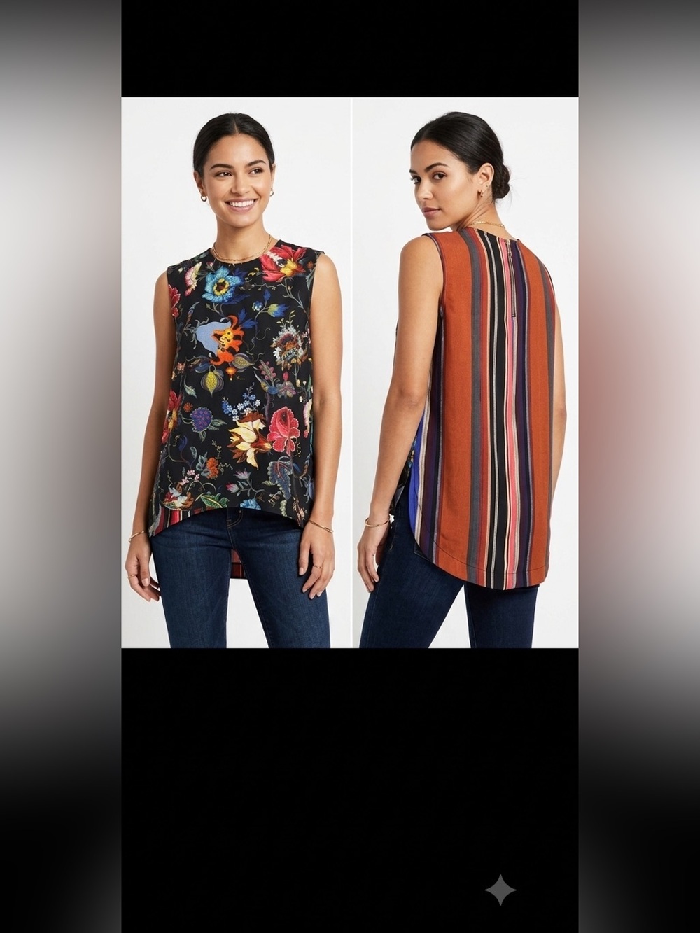 Isle by Melis Kozan sleeveless floral blouse Sz S front pleat fun funky Turkish